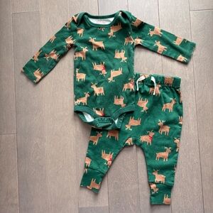 3/$20🌟 Joe Fresh Green Reindeer Baby Outfit, 3-6M